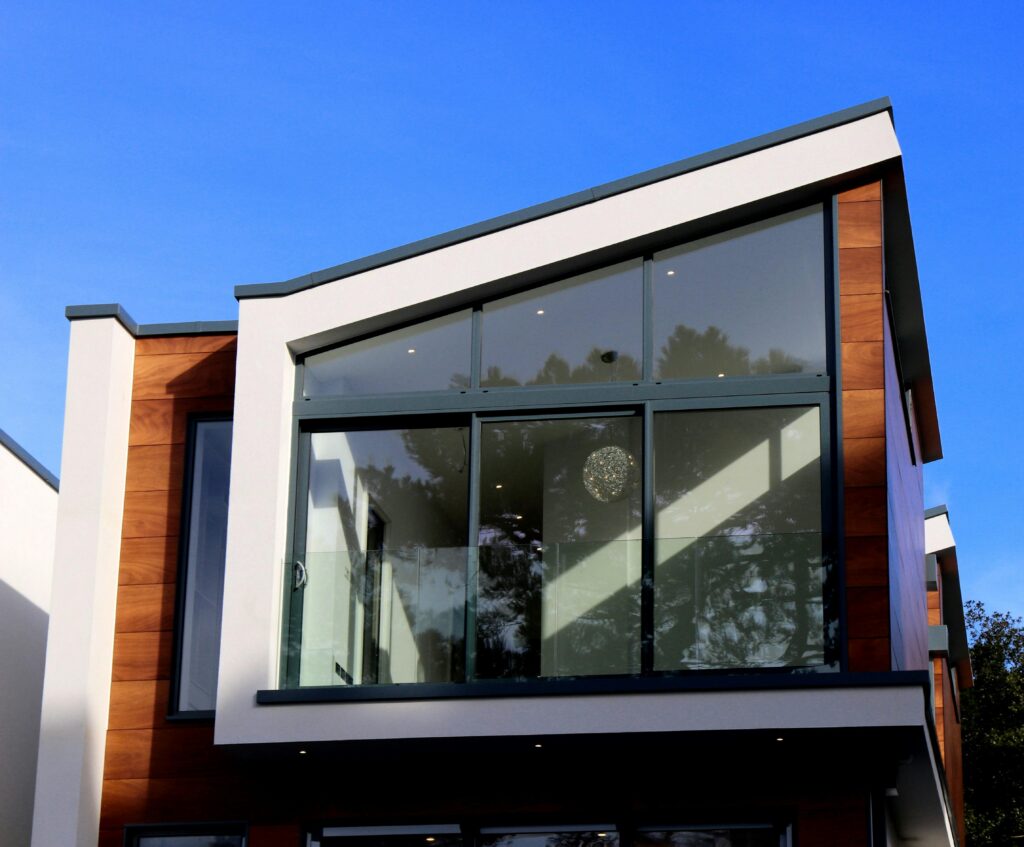 Modern double glazed bay window with panoramic glass panels in Sydney home